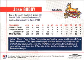 2015 Grandstand State College Spikes #NNO Jose Godoy Back