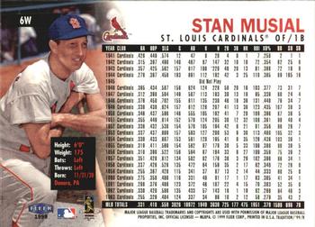 1999 Fleer Tradition - Warning Track Collection #6W Stan Musial Back