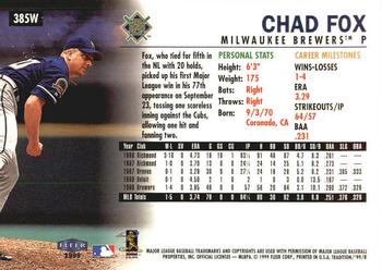 1999 Fleer Tradition - Warning Track Collection #385W Chad Fox Back