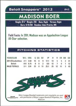 2012 Grandstand Beloit Snappers #NNO Madison Boer Back