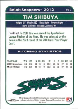 2012 Grandstand Beloit Snappers #NNO Tim Shibuya Back