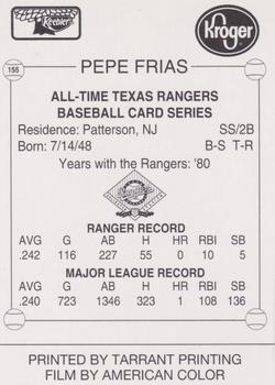 1993 Keebler Texas Rangers #155 Pepe Frias Back