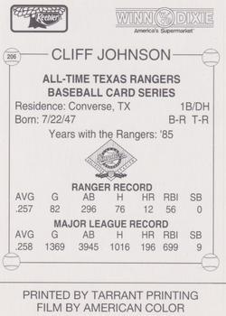 1993 Keebler Texas Rangers #206 Cliff Johnson Back