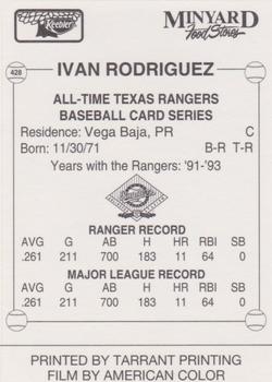 1993 Keebler Texas Rangers #428 Ivan Rodriguez Back
