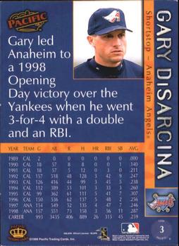 1999 Pacific - Platinum Blue #3 Gary DiSarcina  Back