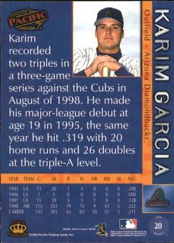 1999 Pacific - Platinum Blue #20 Karim Garcia  Back