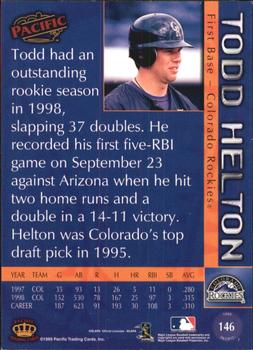 1999 Pacific - Platinum Blue #146a Todd Helton Back