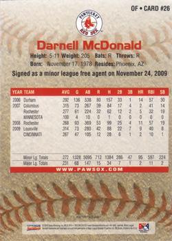 2010 Choice Pawtucket Red Sox #26 Darnell McDonald Back