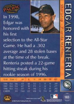 1999 Pacific - Red #183 Edgar Renteria  Back