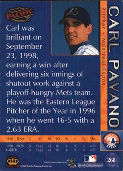 1999 Pacific - Red #268 Carl Pavano  Back