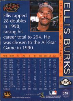 1999 Pacific - Red #379 Ellis Burks  Back