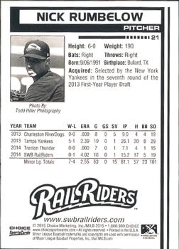 2015 Choice Scranton/Wilkes-Barre RailRiders #21 Nick Rumbelow Back