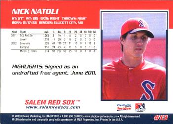 2013 Choice Salem Red Sox #13 Nick Natoli Back