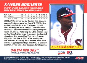 2013 Choice Salem Red Sox #32 Xander Bogaerts Back
