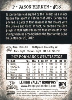 2015 Choice Lehigh Valley IronPigs Second Edition #3 Jason Berken Back