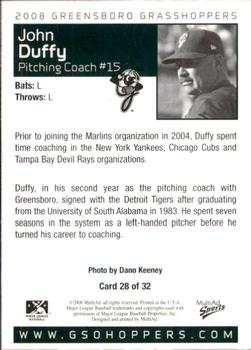 2008 MultiAd Greensboro Grasshoppers #10 John Duffy Back