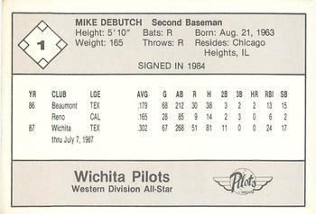 1987 Feder Texas League All Stars #1 Mike DeButch Back