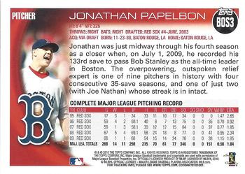 2010 Topps Boston Red Sox #BOS3 Jonathan Papelbon Back