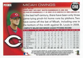 2010 Topps Cincinnati Reds #CIN8 Micah Owings Back