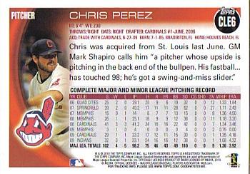 2010 Topps Cleveland Indians #CLE6 Chris Perez Back