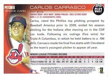 2010 Topps Cleveland Indians #CLE7 Carlos Carrasco Back