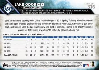 2016 Topps #316 Jake Odorizzi Back