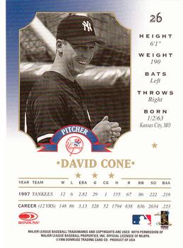 1998 Leaf #26 David Cone Back