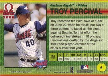 1999 Pacific Omega - Platinum Blue #6 Troy Percival  Back