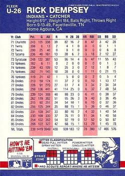 1987 Fleer Update #U-26 Rick Dempsey Back