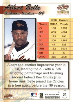 1999 Pacific Paramount - Holo-Silver #31 Albert Belle  Back