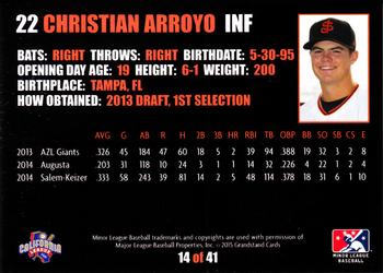 2015 Grandstand San Jose Giants #14 Christian Arroyo Back