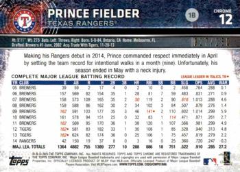 2015 Topps Chrome - Purple Refractor #12 Prince Fielder Back