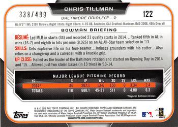 2015 Bowman Chrome - Refractors #122 Chris Tillman Back
