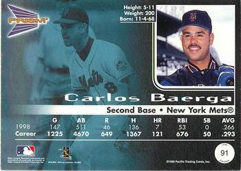 1999 Pacific Prism - Red #91 Carlos Baerga  Back