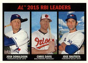 2016 Topps Heritage #241 AL 2015 RBI Leaders (Josh Donaldson / Chris Davis / Jose Bautista) Front