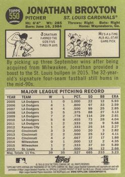 2016 Topps Heritage #550 Jonathan Broxton Back