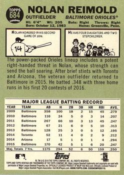 2016 Topps Heritage #684 Nolan Reimold Back