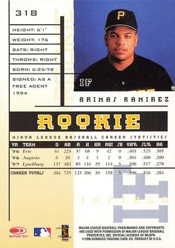 1998 Leaf Rookies & Stars #318 Aramis Ramirez Back