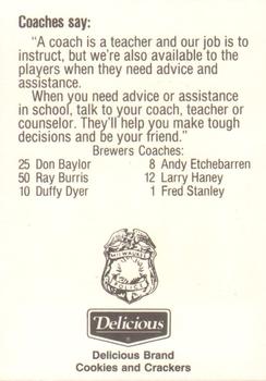 1991 Milwaukee Brewers Police #NNO Milwaukee Brewers Coaches Back