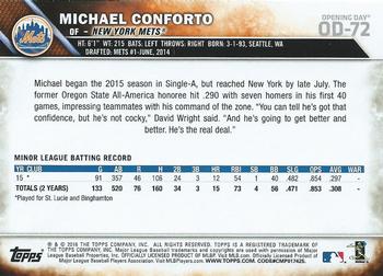 2016 Topps Opening Day #OD-72 Michael Conforto Back