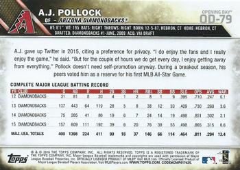 2016 Topps Opening Day #OD-79 A.J. Pollock Back
