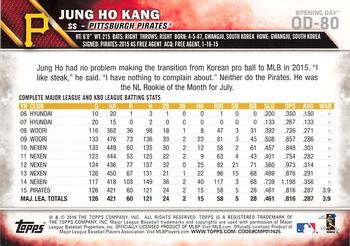 2016 Topps Opening Day #OD-80 Jung Ho Kang Back