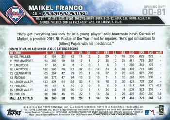 2016 Topps Opening Day #OD-81 Maikel Franco Back