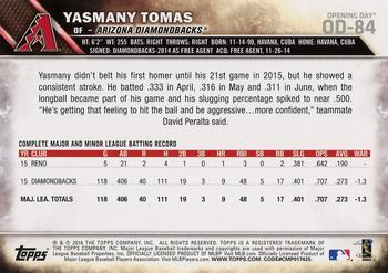 2016 Topps Opening Day #OD-84 Yasmany Tomas Back