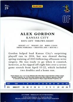 2015 Panini Immaculate Collection - Holo Gold #29 Alex Gordon Back