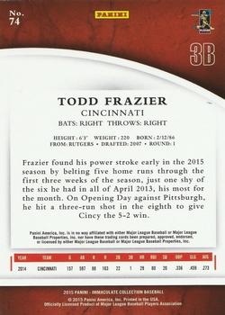 2015 Panini Immaculate Collection - Platinum #74 Todd Frazier Back