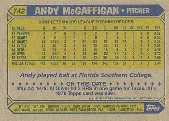 1987 Topps #742 Andy McGaffigan Back