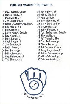1984 Milwaukee Brewers Police - Menomonee Falls Police Dept. #NNO Team Photo/(Checklist back) Back
