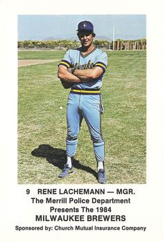 1984 Milwaukee Brewers Police - Merrill Police Department and Church Mutual Insurance Company #NNO Rene Lachemann Front