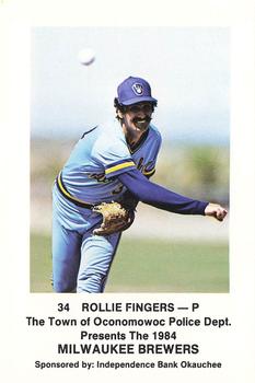 1984 Milwaukee Brewers Police - Town of Oconomowoc Police Department & Independence Bank Okauchee #NNO Rollie Fingers Front